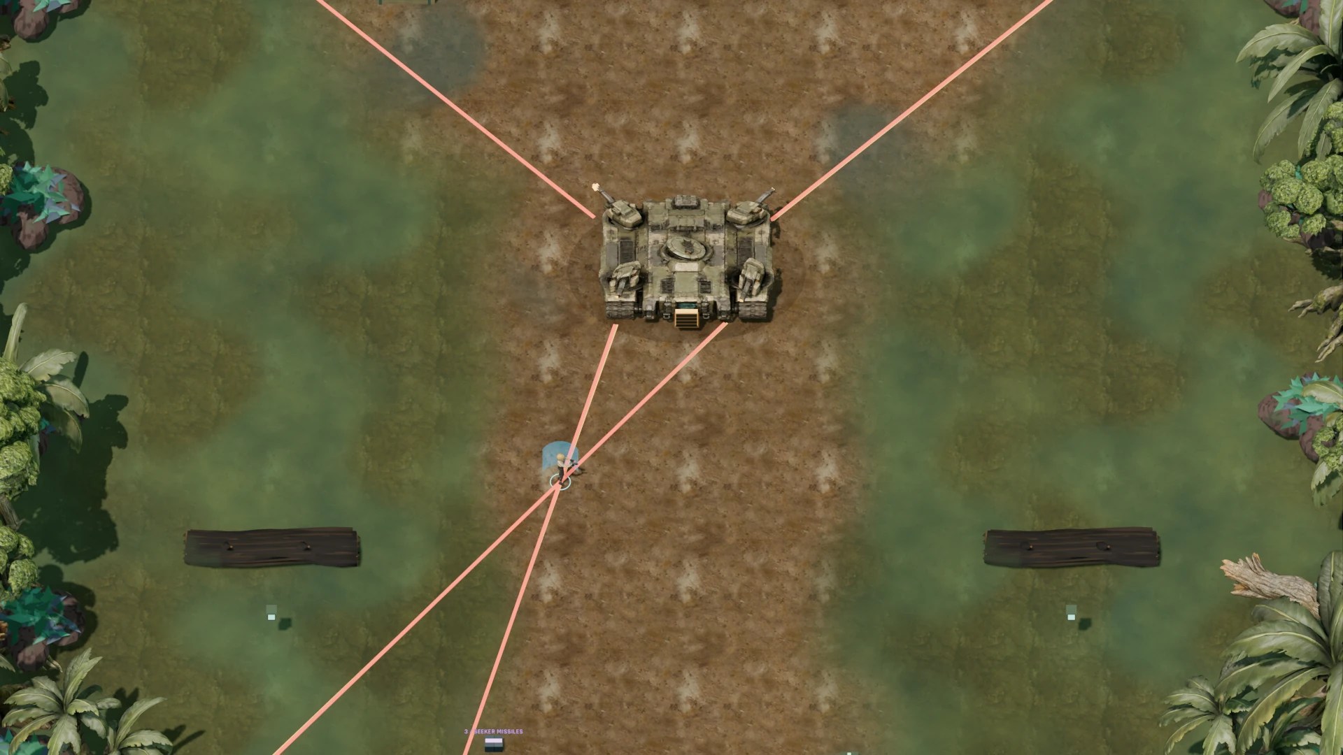 Nova faces a four-cannon recovery tank in a forest clearing.